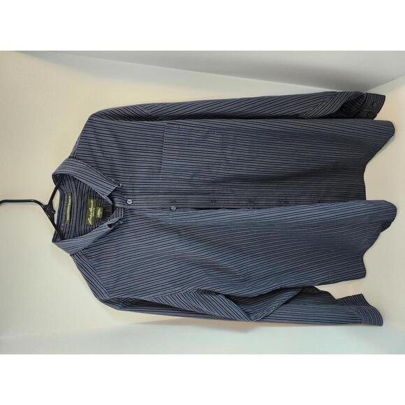 Eddie Bauer Wrinkle Resistant Relaxed Fit Shirt - Navy Striped, Size XL - Picture 1 of 4